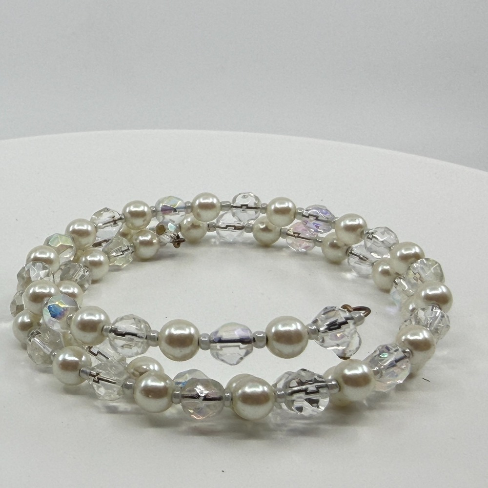 Faux Pearl & Crystal Wrap Bracelet - Stackable Boho Chic - Picture 5 of 13